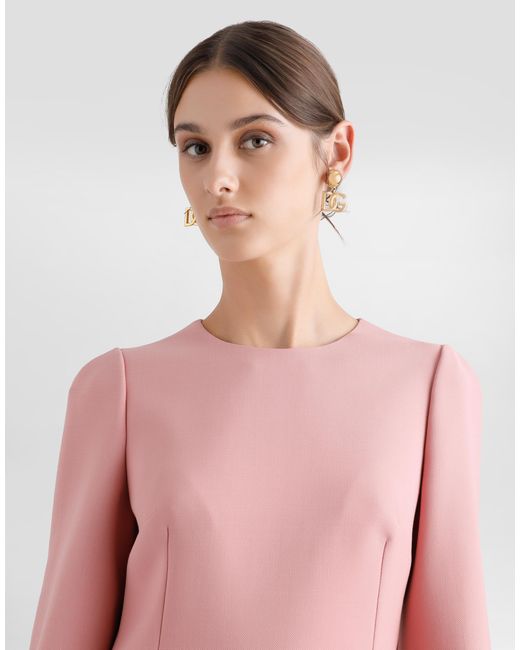 Dolce & Gabbana Pink Wool Crepe Midi Fit-And-Flare Dress