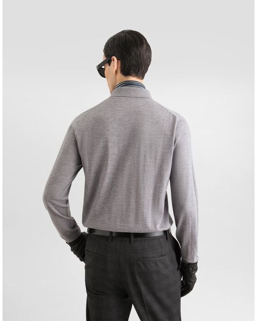 Dolce & Gabbana Gray Knit Cashmere Polo Shirt for men