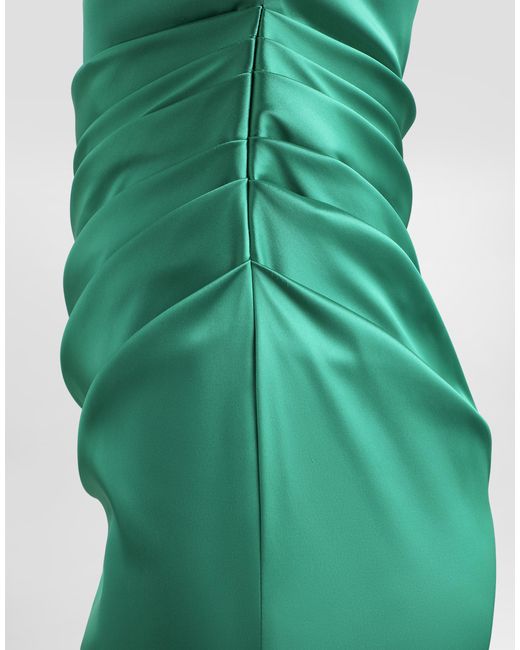 Dolce & Gabbana Green One-Shoulder Stretch Satin Dress