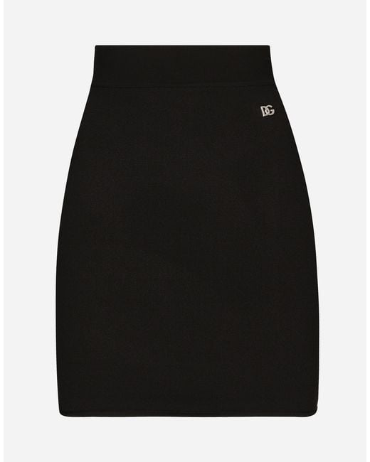 Dolce & Gabbana Black Short Stretch Viscose Knit Skirt With Dg Logo