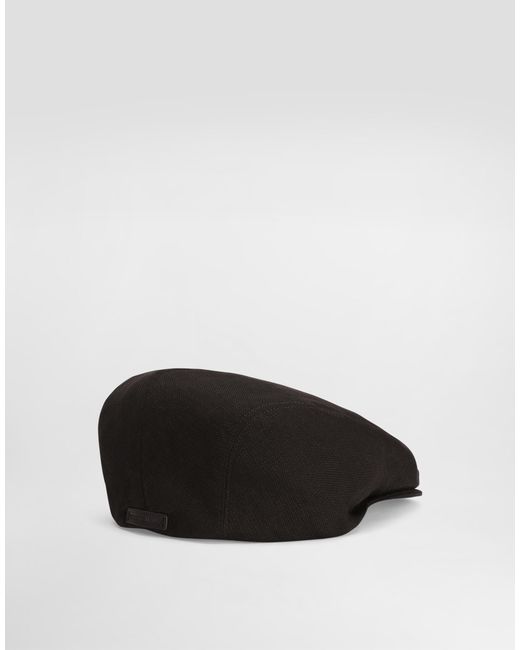Dolce & Gabbana Black Linen Flat Cap With Branded Tag for men