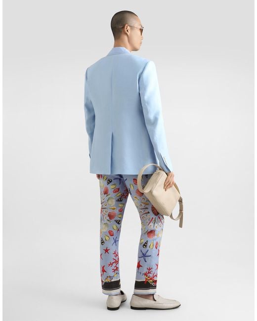 Dolce & Gabbana Blue Sicilia Single-Breasted Linen Jacket for men