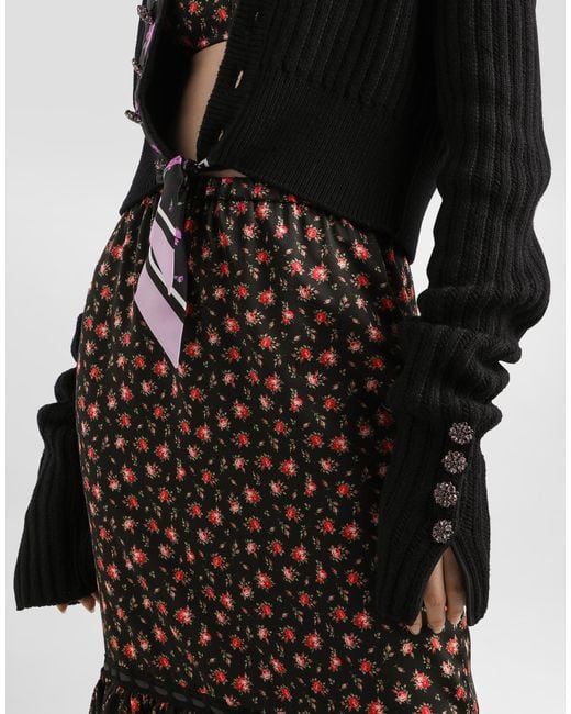 Dolce & Gabbana Black Wool Cardigan With Offset Rib
