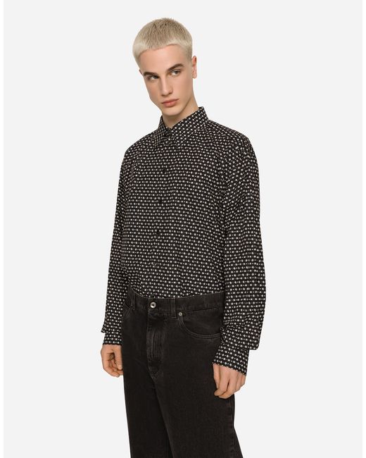 メンズ Dolce & Gabbana シャツ オーバーサイズフィット ポプリン Dgロゴプリント Black