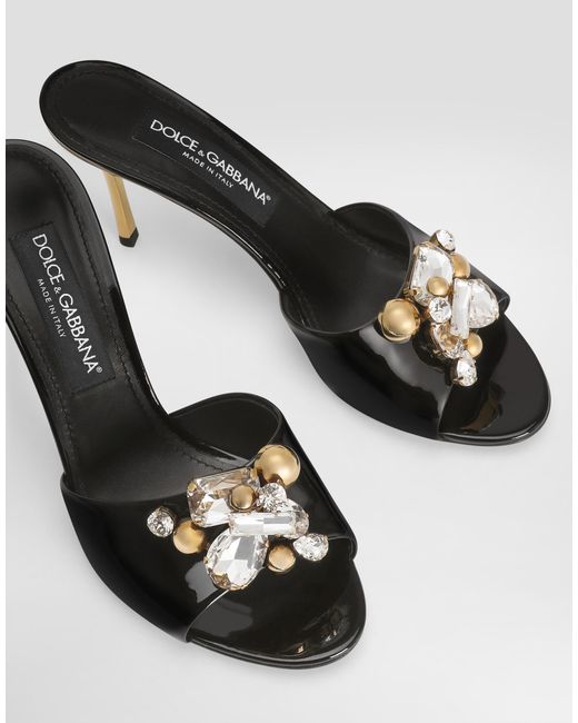 Dolce & Gabbana Natural Keira Patent Leather Embellished Mules