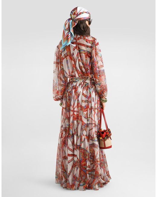 Dolce & Gabbana White Carretto-Print Chiffon Top