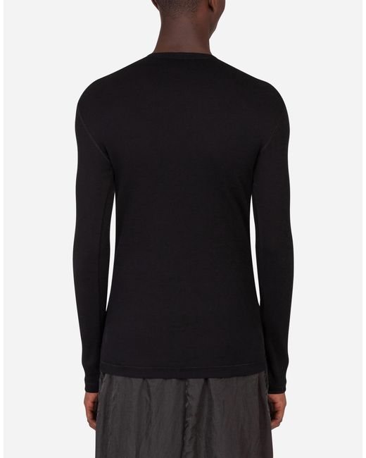 Dolce & Gabbana Black Fine-Rib Cotton Granddad-Neck T-Shirt With Long Sleeves for men