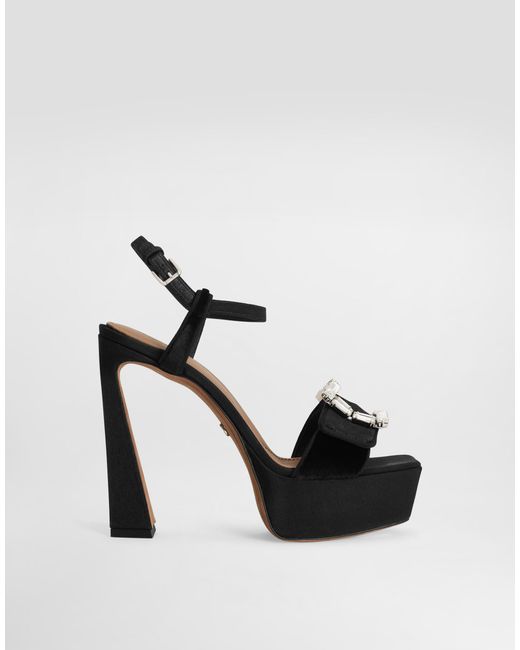 Dolce & Gabbana Black Velvet Platform Sandals With Bejeweled Buckle