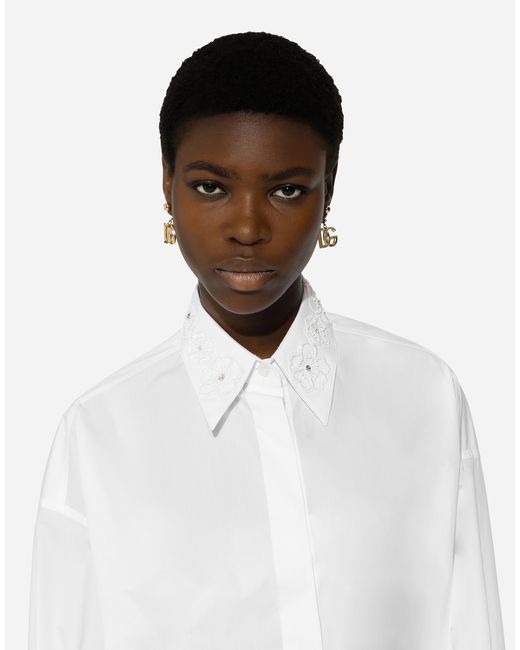 Dolce & Gabbana White Long-Sleeved Cotton Shirt With Embroidered Collar