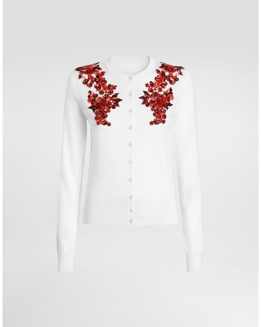 Dolce & Gabbana White Cardigan Girocollo
