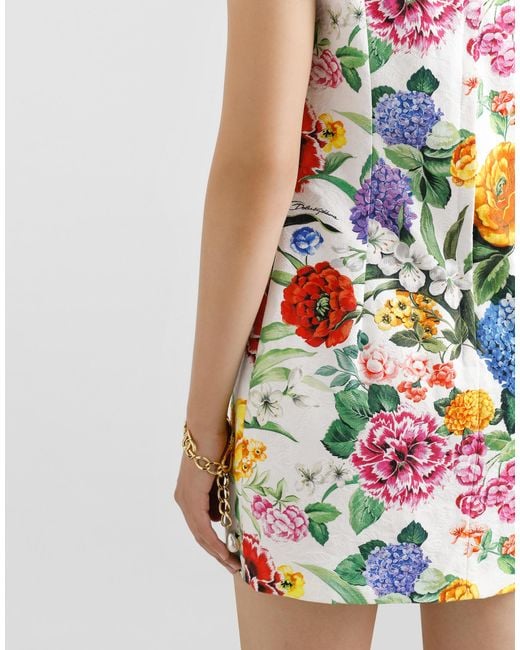 Robe Midi En Brocart À Fleurs Dolce & Gabbana en coloris White