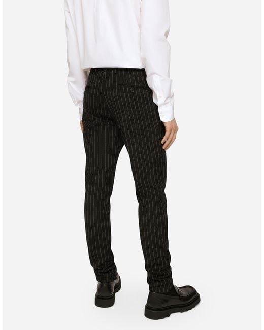 Dolce & Gabbana Black Double-Breasted Pinstripe Stretch Wool Sicilia-Fit Suit for men
