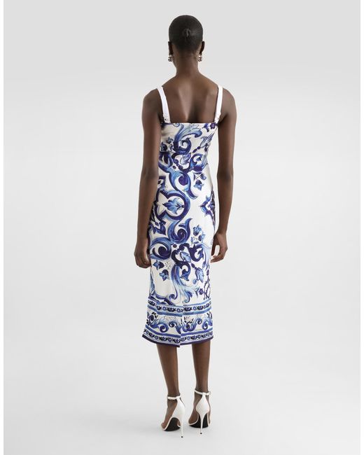 Dolce & Gabbana Blue Dg Exclusive Kleid Aus Seide Mit Majolika-Print