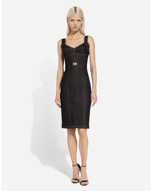 Dolce & Gabbana ビスチェワンピース デニム ロゴプレート Black