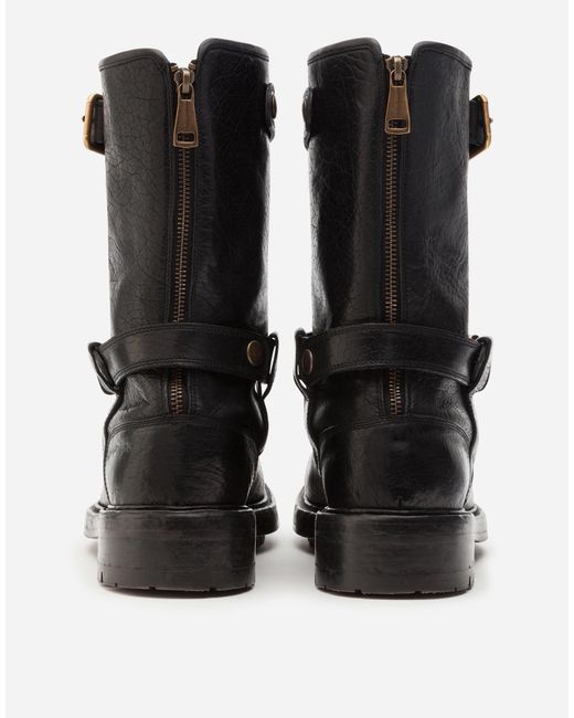 Dolce & Gabbana Black Horsehide Biker Boots for men