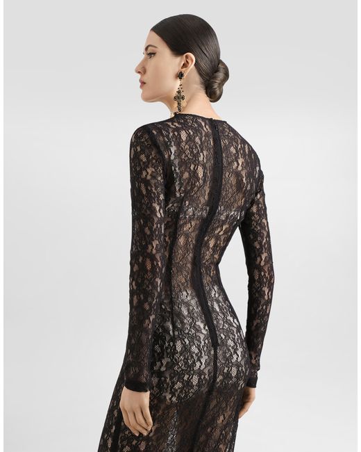 Dolce & Gabbana Black Calf-Length Floral Lace Dress