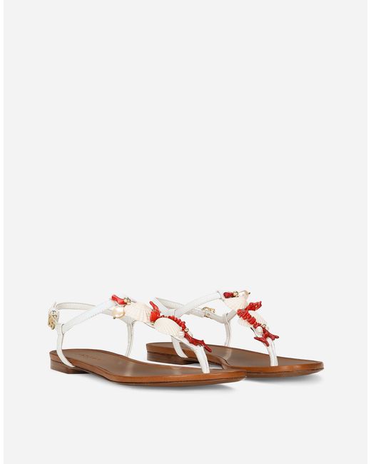 Dolce & Gabbana White Embellished Thong Sandals