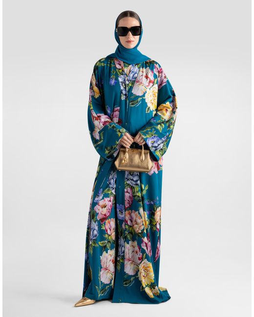 Dolce & Gabbana Blue Peony-Print Silk Vanity Trousers