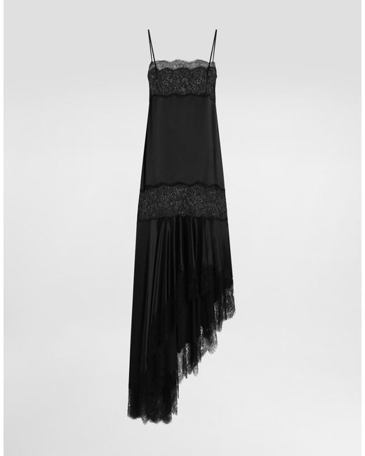 Dolce & Gabbana Blue Satin Dress With Lace Bands