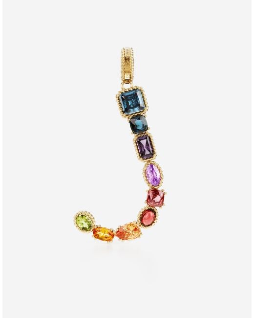 Dolce & Gabbana White Charm J Lettering 18-Carat And Multicolored Gems