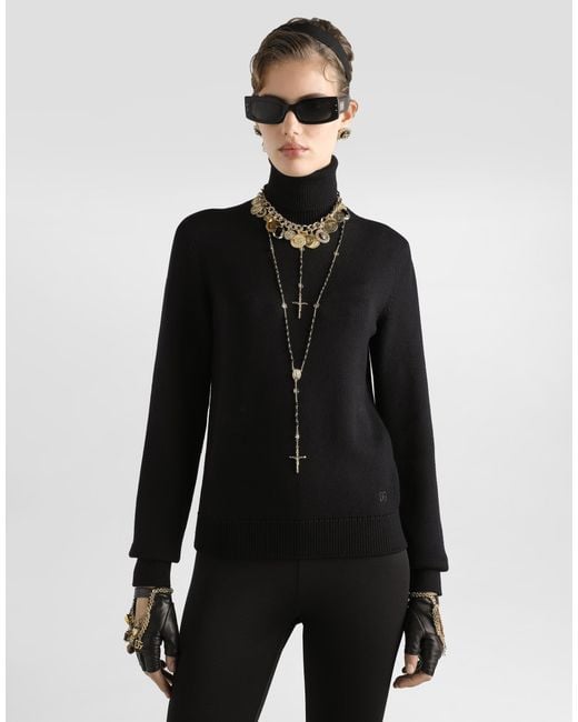 Dolce & Gabbana Black Wool Turtle-Neck Sweater With Dg Logo Embroidery