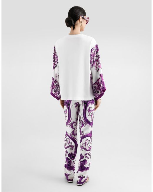 Dolce & Gabbana Pink T-Shirt With Silk Foulard Sleeves