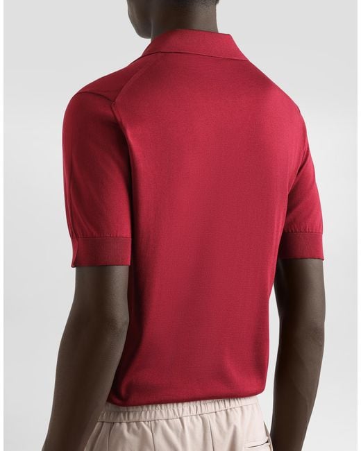 メンズ Dolce & Gabbana ロゴエンブロイダリー シルク ポロシャツ Red