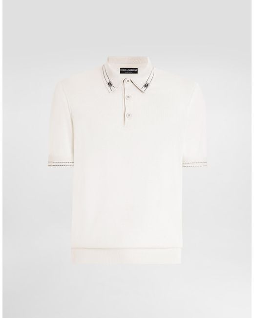 Dolce & Gabbana White Silk Polo Shirt for men