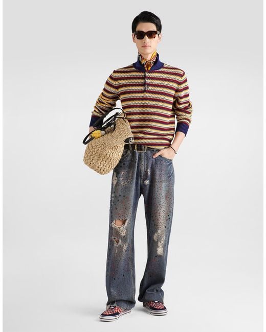 Dolce & Gabbana Blue Denim Trousers With Rhinestones for men