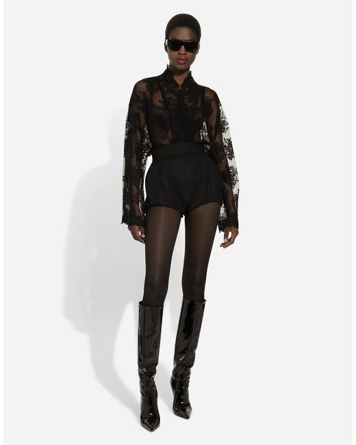 Dolce & Gabbana キモノシャツ フローラルシャンティイレース Black