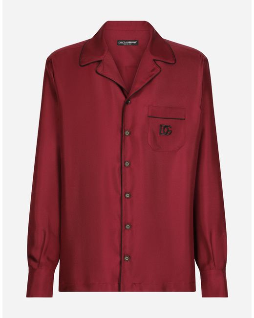 メンズ Dolce & Gabbana シャツ シルク Dgロゴ エンブロイダリーパッチ Red