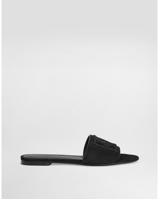 Dolce & Gabbana White Suede Slippers With Rhinestones