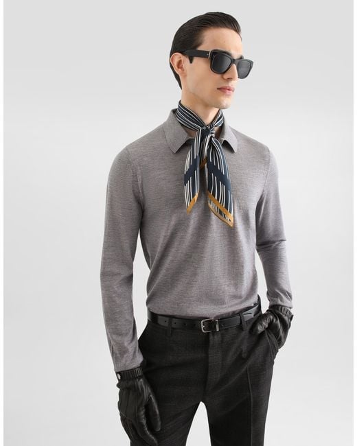 Dolce & Gabbana Gray Knit Cashmere Polo Shirt for men