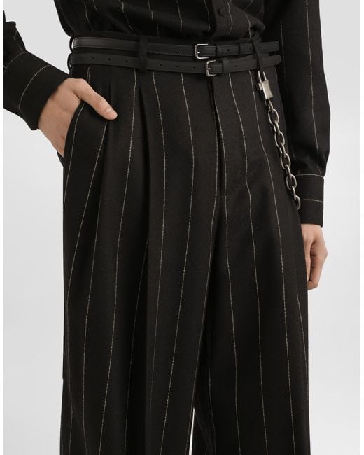 Dolce & Gabbana Black Pinstriped Flannel Trousers for men
