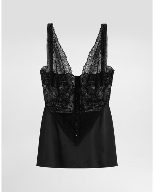 Dolce & Gabbana Black Silk Top With Lace Inserts
