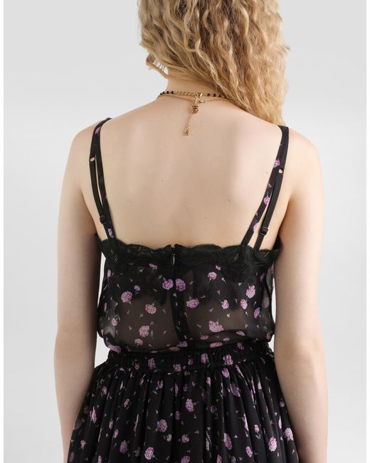Dolce & Gabbana Black Carnations-Print Chiffon Top