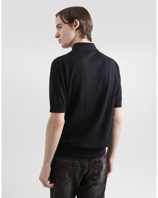 Dolce & Gabbana Black Fine-Gauge Wool Polo Shirt for men