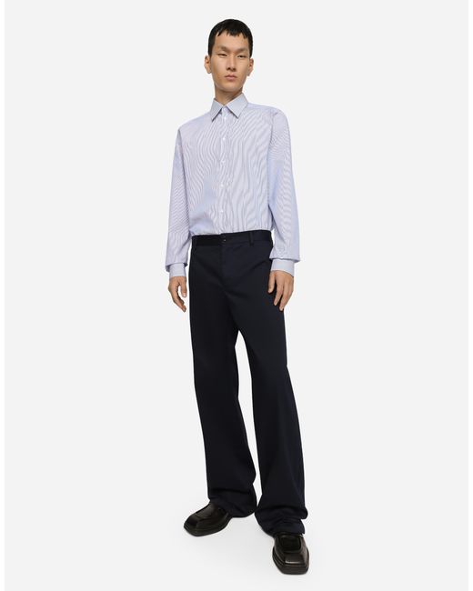 Dolce & Gabbana White Striped Cotton Martini-Fit Shirt for men