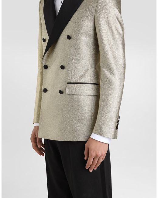 Dolce & Gabbana Metallic Double-Breasted Lamé Jacquard Tuxedo Jacket for men