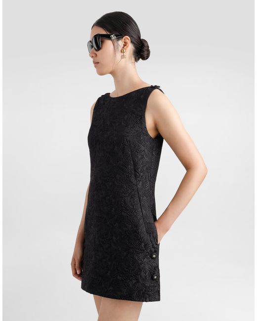 Dolce & Gabbana Black Short Floral Quilted Jacquard Sack Dress