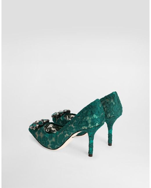 Dolce & Gabbana Green Lace Pumps With Brooch Detailing