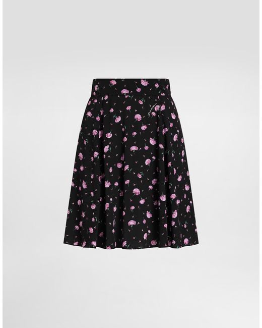 Dolce & Gabbana Black Carnations-Print Silk Canvas Skirt