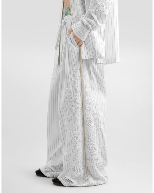 Dolce & Gabbana White Vanity Trousers With Embroidery for men