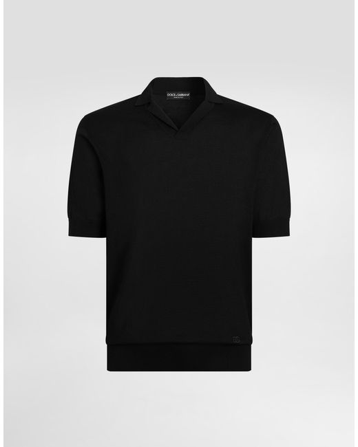 Dolce & Gabbana Black Silk Knit Polo Shirt for men