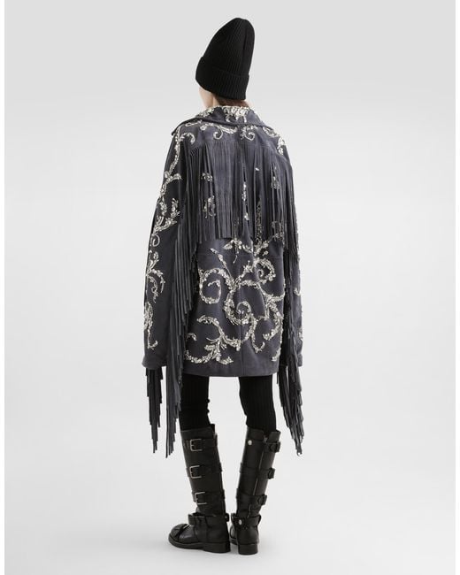 Dolce & Gabbana Blue Embroidered Split Leather Jacket