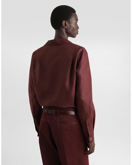 Dolce & Gabbana Langarmhemd Mit V-Ausschnitt Aus Leinenstoff in Purple für Herren