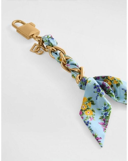 Dolce & Gabbana Blue Printed Satin Keychain