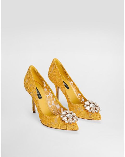 Dolce & Gabbana Lace Pumps With Brooch Detailing Metallic