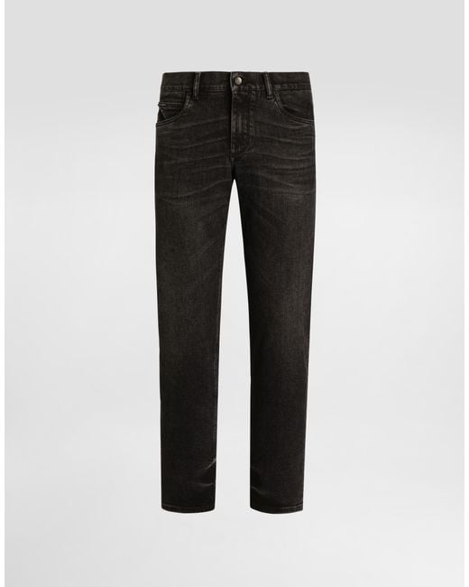 Dolce & Gabbana Black Denim Trousers With Dg Patch for men