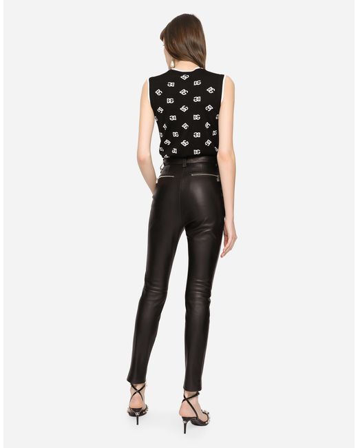 Dolce & Gabbana Black Faux Leather Jeans With Zipper